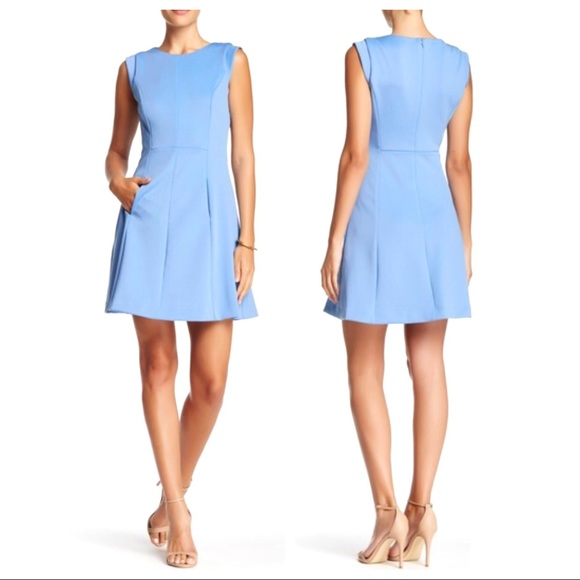 sky blue fit and flare dress